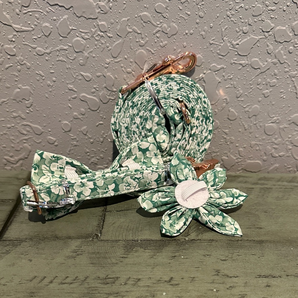 Cute Green Flowers Dog Leash Set - Size S